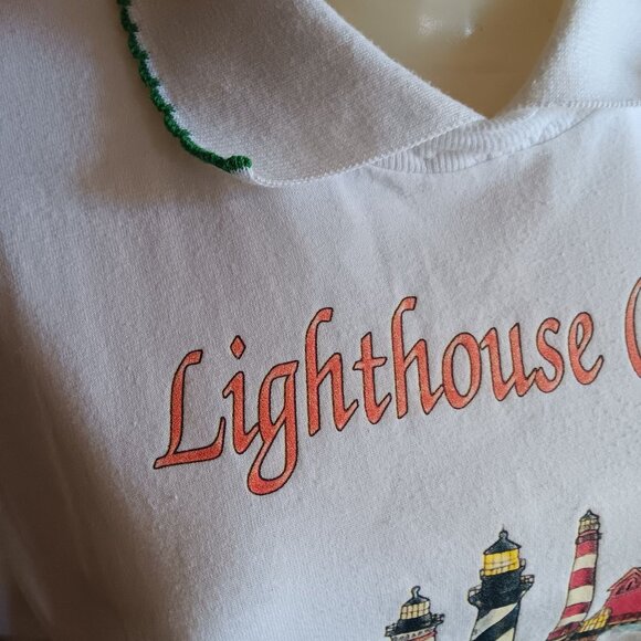 Large Vintage Cottage Granny T-shirt Lighthouse Collector Jerzees 90's Collared - Picture 4 of 8